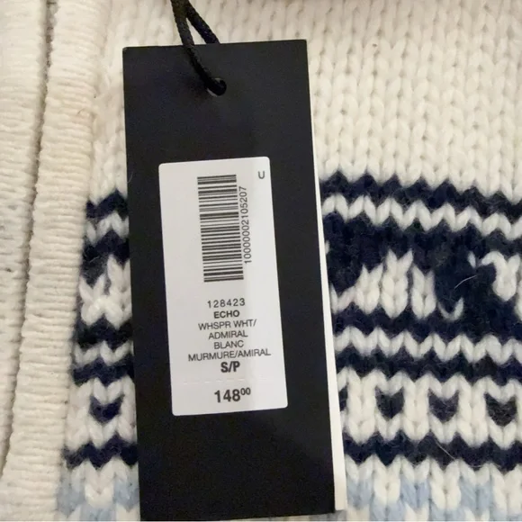 Aritzia Cream and Navy Fair Isle Zip-Up Cardigan - Picture 2 of 5